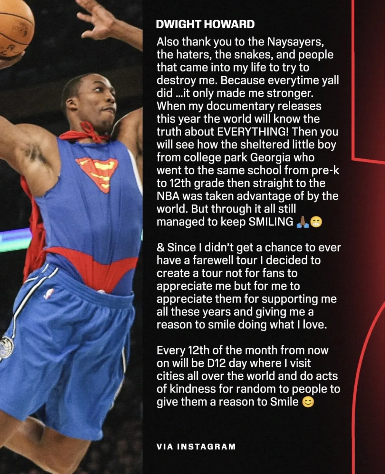 超人卸甲：德怀特·霍华德正式挥别20载篮球生涯，未来将开启全球“D12日”回馈之旅