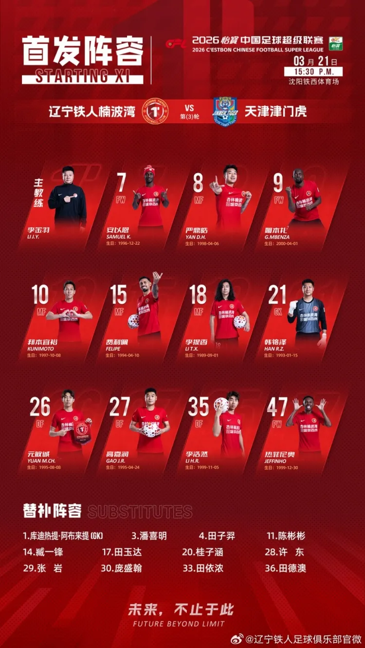 姆本扎创队史纪录 邦本宜裕勺子点杀 辽宁铁人主场三球完胜津门虎